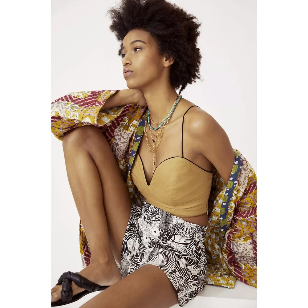 NWT Anthropologie Maeve Contrast Tan Cropped Corset Top - Size 6